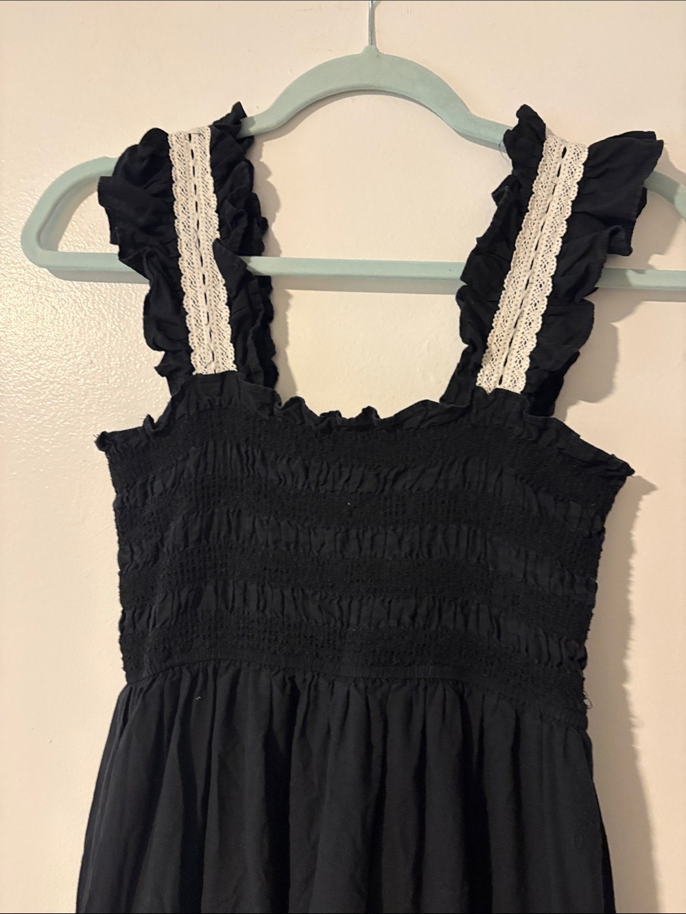 PINCH- Black Maxi Dress with Cream Lace Trim - Picture 6 of 7